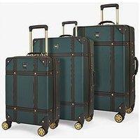 Rock Luggage Vintage 3 Piece Set Hardshell Retro Style 8 Wheel Spinner - Emerald Green