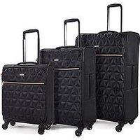 Rock Luggage Jewel 3 Piece Set Soft 4 Wheel Spinner - Black