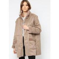 Religion Faux Sheepskin Zip Coat- Beige