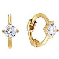 Seol + Gold 18Ct Gold Plated Sterling Silver Tiny Cubic Zirconia Huggie Hoop Earrings