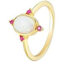 Seol + Gold 18Ct Gold Plated Sterling Silver Opal & Created Ruby Ring