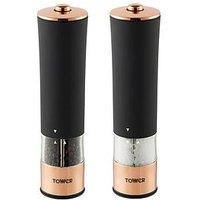 Tower Rose Gold Electric Salt And Pepper Mill Black