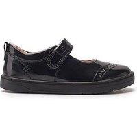 Start-Rite Mysterious Black Patent Leather Riptape Mary Jane Girls School Shoes With Mermaid Footbed- Black