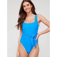 V By Very Shaped Enhancing Square Neck Tie Waist Swimsuit - Cobalt Blue