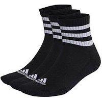 Adidas Sportswear Unisex 3 Pack Cushioned 3 Stripe Mid Socks - Black