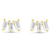 The Love Collection Sterling Silver 18K Gold Plated Cubic Zirconia Baguette Studs