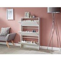 Gfw Narrow High Gloss 3 Tier Shoe Cabinet - White
