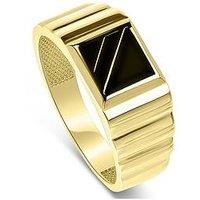 The Love Collection Men'S 9Ct Yellow Gold Black Enamel Square Gents Signet Ring