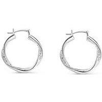 The Love Silver Collection Sterling Silver Crystal 25Mm Ribbon Hoop Earrings