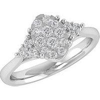Love Diamond 9Ct White Gold 0.50Ct Diamond Oval Cluster Engagement Ring