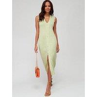 V By Very Knitted Ribbed Sleeveless Button Down Midi Dress - Green