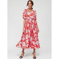 V By Very Pleated Skirt Midi Dress - Floral