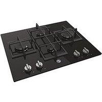 Hoover Hvg6Dk3B 60Cm 4 Burner Gas Hob With Cast Iron Pan Supports - Black Glass - Hob Only