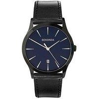 Sekonda Men'S Oslo Black Leather Strap With Blue Dial Watch