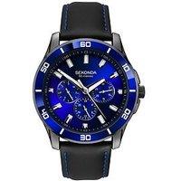 Sekonda Men'S Midnight Black Leather Upper Strap With Dark Blue Dial Watch