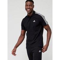 Adidas Sportswear Essentials Piqu&Eacute; Embroidered Small Logo 3-Stripes Polo Shirt - Black/White