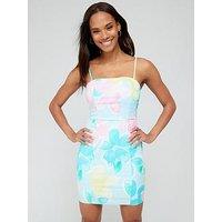 V By Very Printed Fitted Strappy Mini Dress - Multi