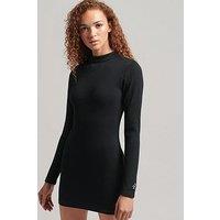 Superdry Code Long Sleeve Rib Bodycon Dress - Black