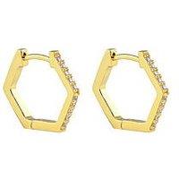 The Love Collection 18Ct Gold Plated Sterling Silver Hexagonal Cz Huggie Earrings