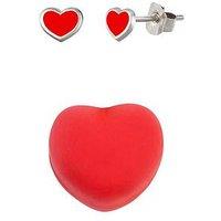 The Love Collection Sterling Silver Red Enamel Heart Stud Earrings With A Novelty Gift Box