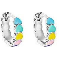 The Love Collection Sterling Silver Multi-Heart Enamel Huggie Earrings