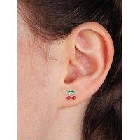 The Love Collection Sterling Silver Enamelled Cherry Stud Earrings With A Novelty Gift Box