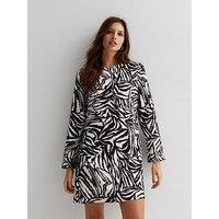 New Look Black Zebra Print Round Neck Flare Sleeve Mini Dress