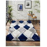 Origins 3D Geo Shaggy Navy Rug In 3 Size Options