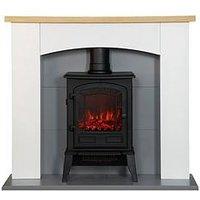 Adam Fires & Fireplaces Adam Huxley In Pure White & Grey With Sureflame Ripon Electric Stove In Black, 39 Inch