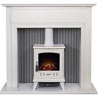 Adam Fires & Fireplaces Adam Florence Stove Fireplace In Pure White With Aviemore Electric Stove In White Enamel, 48 Inch