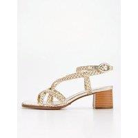 V By Very Wide Fit Plait Strap Low Block Heel - Gold