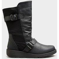 Yours Low Wedge Buckle Boot Black