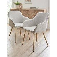 Very Home Alisha Pair Of Boucle Dining Chairs - Cream/Brass