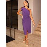 Chi Chi London One Shoulder Wrap Midi Dress - Purple