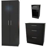 Swift Montreal 3 Piece Ready Assembled Package &Ndash; 2 Door Wardrobe, 3 Drawer Chest And 1 Drawer Bedside Table - Black