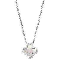 Say It With Luck Collection Necklace - Stainless Steel (Silver & Faux Pearl)