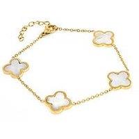 Say It With Luck Collection Chain Bracelet - Stainless Steel (Gold & Faux Pearl)