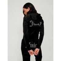 Juicy Couture Classic Velour Zip Up Hoodie With Diamante Branding - Black