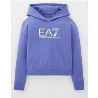 Ea7 Emporio Armani Girls Shiny Logo Hoodie - Blue Iris/White