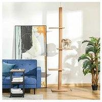 Pawhut 260Cm Floor To Ceiling Cat Tree W/ 3 Perches Flannel Upholstery Kitten Brown