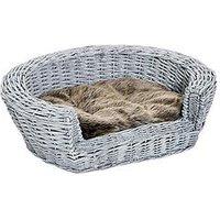 Pawhut Wicker Pet Bed Willow Dog Cat Sofa Couch Puppy Basket With Cushion Grey 57L X 46W X 17.5H Cm...