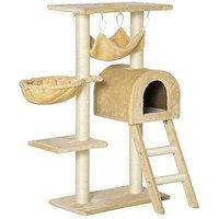 Pawhut Cat Tree Tower Kitten Activity Center Scratching Post W/Hammock Condo Bed Basket