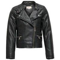 Only Kids Girls Freya Faux Leather Biker Jacket - Black