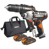 Worx 20V Drill Twin Pack Hammer Drill & Impact Driver With X2.0Ah Battery And Charger
