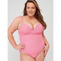 Ivory Rose Plus Scrunch Wrap Front Swimsuit - Pink