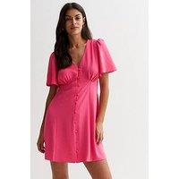 New Look Light Pink Plain Button Through Dress
