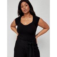 V By Very Curve Seamless Fitted Cap Sleeve Top - Black