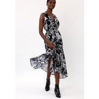 Religion Amber Wrap Front Midi Dress- Black
