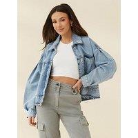 Michelle Keegan Denim Drop Shoulder Oversized Jacket - Light Wash