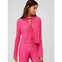 V By Very Collar Detail Tie Front Plisse Top Co-Ord - Pink